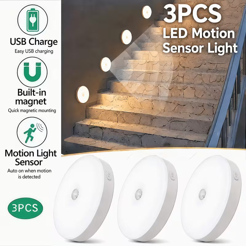 PLOOMI™ MotionGlow – 3-pack uppladdningsbara rörelsesensorlampor
