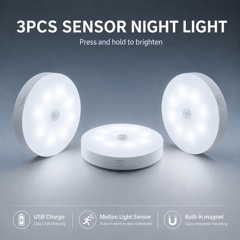 PLOOMI™ MotionGlow – 3-pack uppladdningsbara rörelsesensorlampor