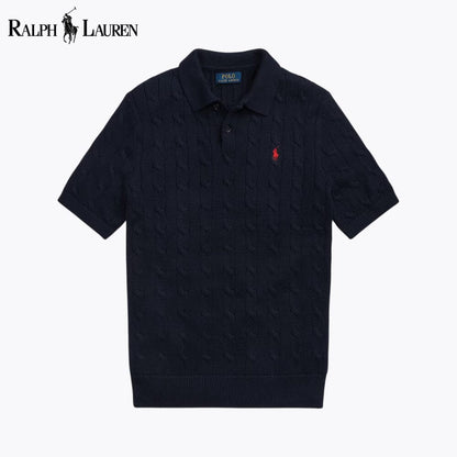 L.R Cable-Knit Cotton Polo-Collar Sweater