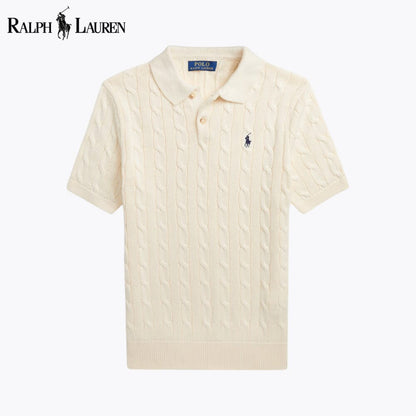 L.R Cable-Knit Cotton Polo-Collar Sweater